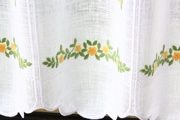 Льняная штора для кухни Белая Ревность Вышивка Цветы высота 35 см