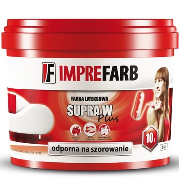 Farba lateksowa SUPRA W PLUS biała wewnętrzna 10L IMPREFARB