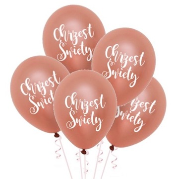 Balony Chrzest Święty rose gold 5szt chrzciny