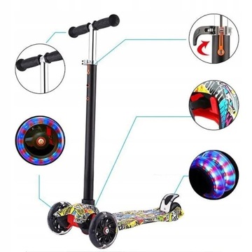 ТРЕХКОЛЕСНЫЙ БАЛАНСИРОВАННЫЙ САМОКАТ СО СВЕТОДИОДНЫМИ КОЛЕСАМИ ГРАФИТТИ
