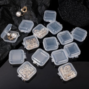 1-50pcs Mini Storage Box Transparent Square Plastic Case for Earring Ring