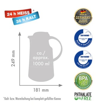 ROTPUNKT 280 Термос для конференций, 1 л, стеклянная вставка, принт ЧАЙ