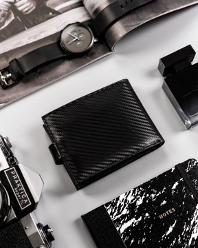 Portfel skórzany męski PETERSON carbon modne portfele dla mężczyzn RFID