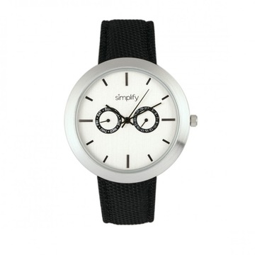 Simplify The 6100 Canvas-Overlaid Strap Watch w/Day/Date - White/Black