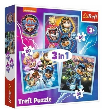 Puzzle PSI PATROL Moc Mighty Pups 3w1 Trefl 3 Niezależne Układanki 3+