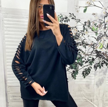 Bluza tunika dziury cięta ażurowa czarna 46 48 50