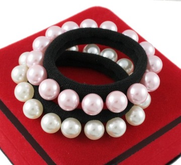 GUMKI DO WŁOSÓW PEREŁKI LUX 2 SZT BIEL PUDROWY