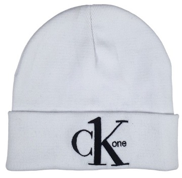 CALVIN KLEIN BIAŁA CZAPKA BEANIE BAWEŁNA