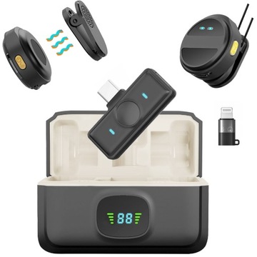 2x MIKROFON BEZPRZEWODOWY KRAWATOWY USB C IPHONE ANDROID POWERBANK MAGNES
