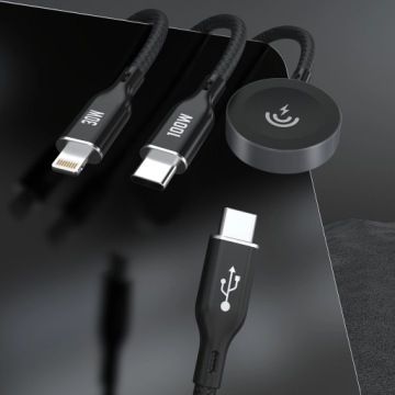 КАБЕЛЬ USB C С ЗАРЯДКОЙ ДЛЯ APPLE WATCH PD 100 Вт 3 в 1 С КАБЕЛЕМ USB-C LIGHTNING