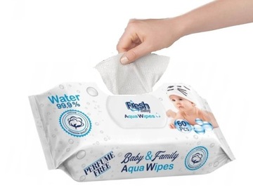 AQUAWIPES Chusteczki Nawilżane Wodą Aqua Wipes dla Dzieci Mokre 99% 60szt