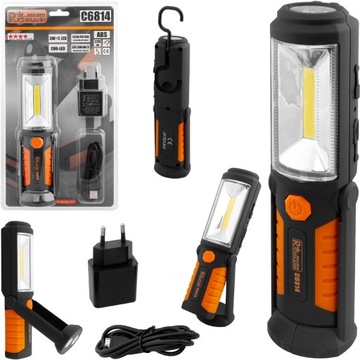 LATARKA LAMPA WARSZTATOWA UCHYLNA MAGNETYCZNA HACZYKIEM LED USB 3W+5 220LM