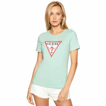 GUESS CLASSIC LOGO KOSZULKA T-SHIRT DAMSKI MIĘTOWY