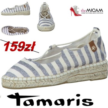 Balerinki espadryle białosrebrne TAMARIS 24604 r. 39 SALE !!!