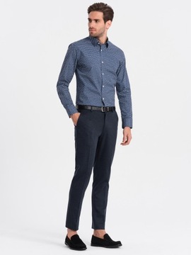 Męska koszula w drobny wzór SLIM FIT granatowa V1 OM-SHCS-0140 S