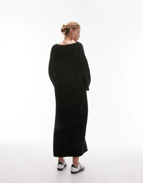 Topshop fkb dzianinowa czarna sukienka prążki S