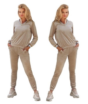 Śliczny WELUROWY komplet dresowy spodnie bluza XL