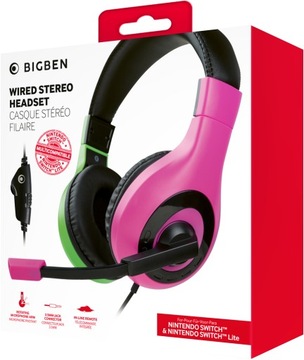 BIGBEN Słuchawki V.1 Nintendo SWITCH PC PINK GREEN