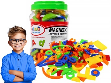 MAGNETYCZNE LITERKI CYFERKI figurki na magnes 128 elementów NAUKA ALFABETU