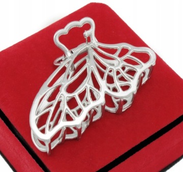 KLAMRA DO WŁOSÓW SREBRNA METALOWA LIŚĆ 8 cm