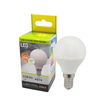 Żarówka LED kulka E14 7W barwa ciepła 638lm WYDAJNA Led-pol