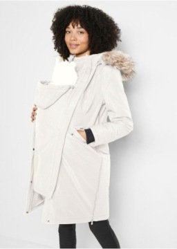 BPC BEŻOWY CIĄŻOWY PŁASZCZ Z KAPTUREM FUTERKO 44 XXL