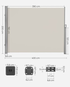 Тент боковой, солнцезащитный, 200x400, БЕЖЕВЫЙ