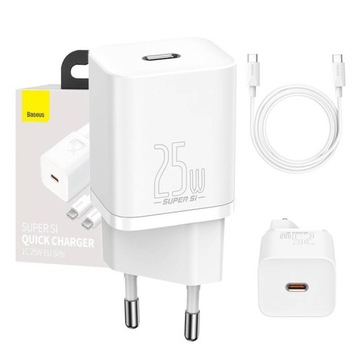 BASEUS ŁADOWARKA SIECIOWA ZASILACZ KOSTKA USB-C PD 25W Z KABLEM USB-C 1M
