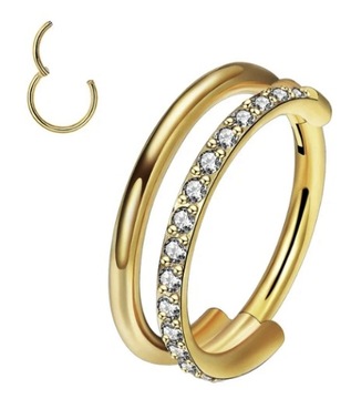 Kolczyk segment clicker Daith Rook złoty Helix podwójny Tytan cyrkonie 10mm