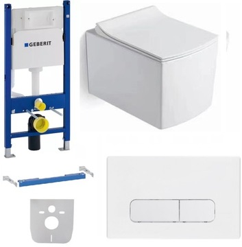 ZESTAW Stelaż WC GEBERIT UP100 + przycisk biały + miska WC + deska W/O