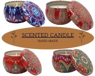 ZESTAW ŚWIEC zapachowych SCENTED CANDLE żelazne pudełko wosk sojowy