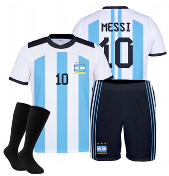 MESSI ARGENTYNA Strój Komplet Piłkarski+getry r128