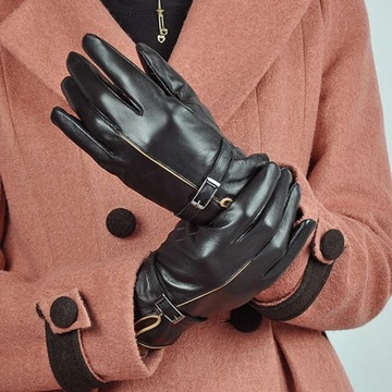Hot Winter Genuine Leather Gloves Women Brand Sheepskin Warm Solid Color