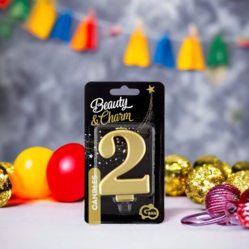 Świeczka urodzinowa cyfra 2 Godan 8 cm PF-SCZ2 złota