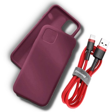 Etui Silikonowe do iPhone 11 Bordowy + kabel 0.5m