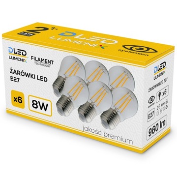 6x Żarówka E27 LED FILAMENT 8W NEUTRALNA Edison