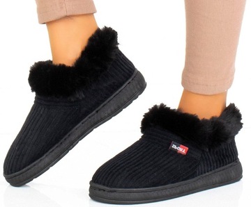 KAPCIE DOMOWE KLAPKI OCIEPLANE CZARNE WSUWANE CIEPŁE FUTERKO 38