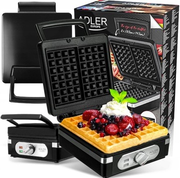 БОЛЬШАЯ НОВАЯ вафельница ADLER T3056TK XXL, 2000 Вт, ДВЕ ВАФЛИ, Сплошной черный