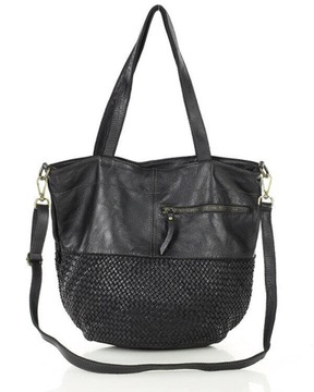 Skórzana torba damska pleciona shopper bag czarny - MARCO MAZZINI v237e