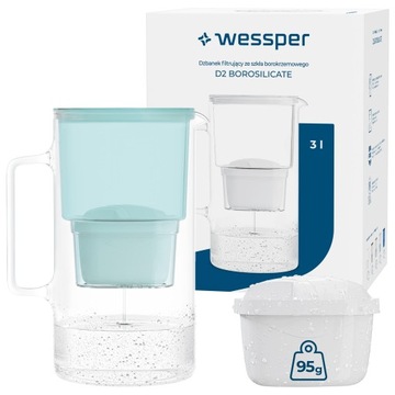 DZBANEK SZKLANY WESSPER D2 BOROSILICATE 3l + 1x FILTR WKŁAD WODY WESSPER