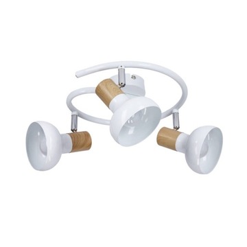 Lampa sufitowa spirala metal biała + drewno 3x40W