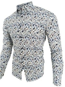 KOSZULA MĘSKA BIAŁA W KWIATY DŁUGI RĘKAW XL