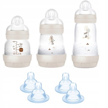 MAM BABY UNISEX 2 WYPRAWKA DLA NIEMOWLĄT BUTELKI + SMOCZKI ROZ. 2 I 3