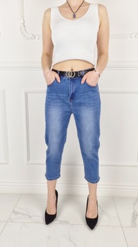 # DAMSKIE SPODNIE RYBACZKI Jeans z kokarda Blue #