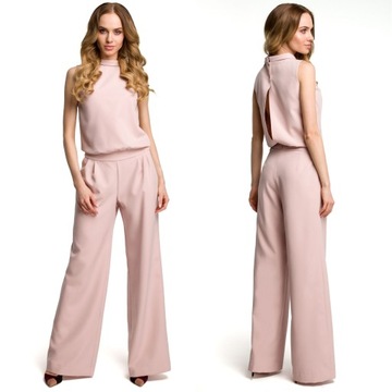 Elegancki kombinezon z rozcięciem pudrowy L
