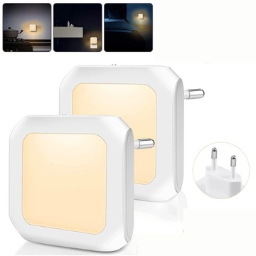 2x Lampka Nocha LED z Czujnikiem zmierzchu Lampa LED 0.6W
