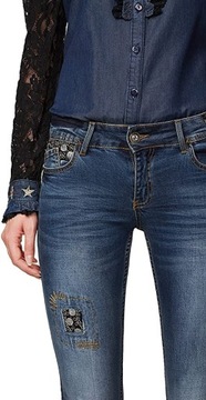 SPODNIE JEANSY DESIGUAL NIEBIESKIE HAFTY R 24