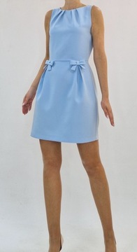 Błękitna koktajlowa mini Sukienka z kokardkami - Valentina r.38 (34-48)
