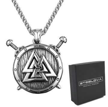 Okrągła Stalowa Zawieszka Nordycka Valknut Miecze