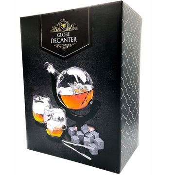 Karafka do Whisky ze szklankami EVI PREMIUM Globus Statek + KAMIENNE KOSTKI